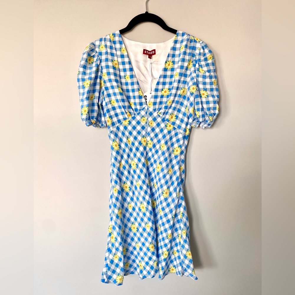 STAUD Milla Mini Dress NWT | Gingham Daisy Flower Print Checkered | Size 0